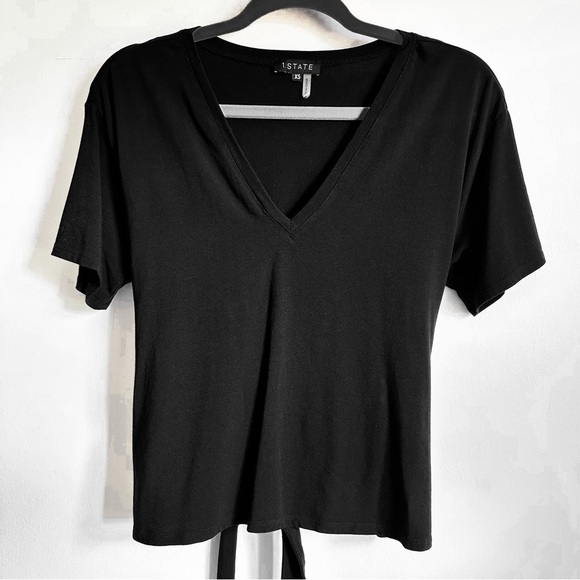1. State Black Tie Front V Neck Tee Shirt sz XS - Picture 4 of 9